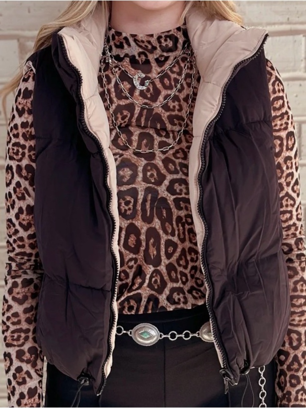Reversible Beige and Black Puffer Vest